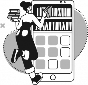 Woman bookshelf digital